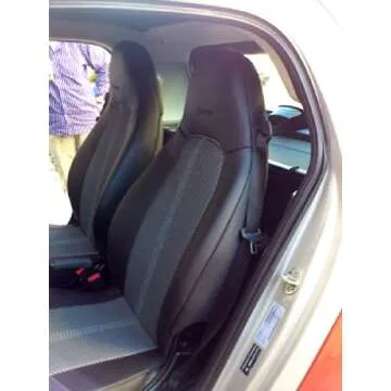 Car Seat Covers | Leatherette (Sides) & Two Tone Synthetic Fishnet (Insert) | Custom Made, Compatible with Smart Fortwo 2007-2014 (451) | Sponge/Foam Padding | Black Sides/Gray & Black Insert