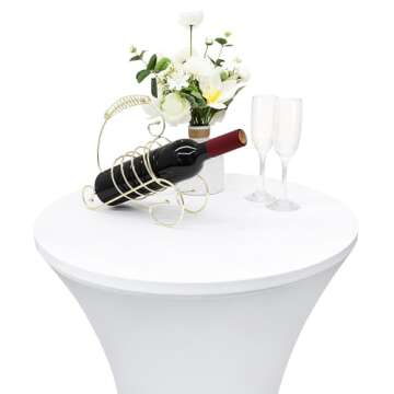 Nacuci 24x43 Inch Round Fitted Cocktail Table Cover White Spandex Cocktail Table Cloth Highboy Fitte...