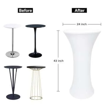 Nacuci 24x43 Inch Round Fitted Cocktail Table Cover White Spandex Cocktail Table Cloth Highboy Fitted Tablecloth High Top Table Cloths for Party Pub Banquet Bistro