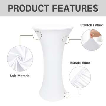 Nacuci 24x43 Inch Round Fitted Cocktail Table Cover White Spandex Cocktail Table Cloth Highboy Fitted Tablecloth High Top Table Cloths for Party Pub Banquet Bistro
