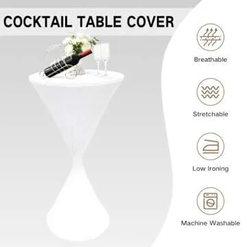 Nacuci 24x43 Inch Round Fitted Cocktail Table Cover White Spandex Cocktail Table Cloth Highboy Fitted Tablecloth High Top Table Cloths for Party Pub Banquet Bistro