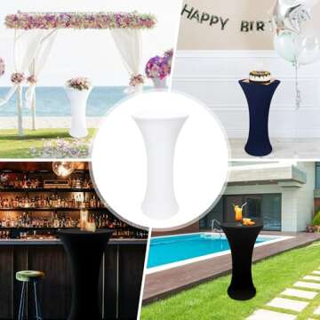 Nacuci 24x43 Inch Round Fitted Cocktail Table Cover White Spandex Cocktail Table Cloth Highboy Fitted Tablecloth High Top Table Cloths for Party Pub Banquet Bistro