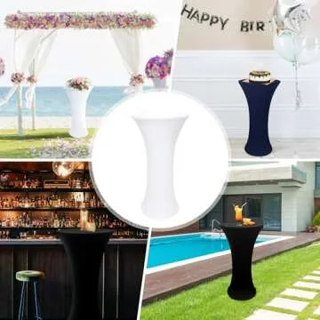 Nacuci 24x43 Inch Round Fitted Cocktail Table Cover White Spandex Cocktail Table Cloth Highboy Fitted Tablecloth High Top Table Cloths for Party Pub Banquet Bistro