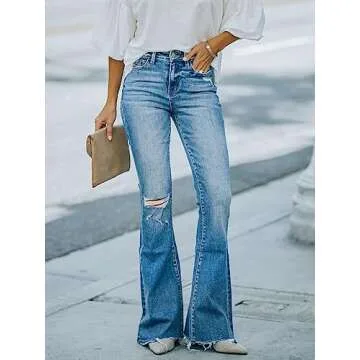 KUNMI Women's Flare Bell Bottom Jeans High Waisted Wide Leg Bootcut Jeans Stretchy Denim Pants