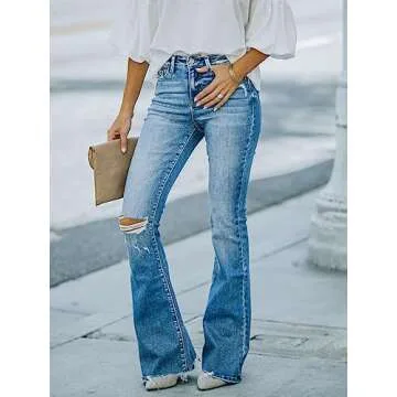 KUNMI Women's Flare Bell Bottom Jeans High Waisted Wide Leg Bootcut Jeans Stretchy Denim Pants