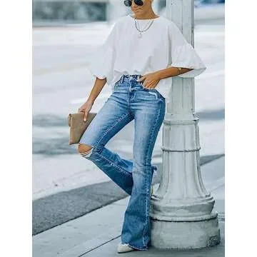 KUNMI Women's Flare Bell Bottom Jeans High Waisted Wide Leg Bootcut Jeans Stretchy Denim Pants