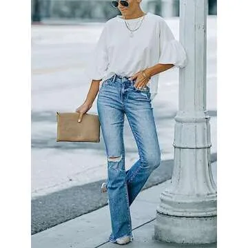 KUNMI Women's Flare Bell Bottom Jeans High Waisted Wide Leg Bootcut Jeans Stretchy Denim Pants