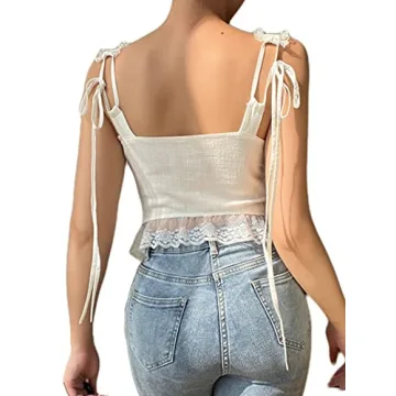 Remidoo Women's Lace Trim Open Front Cami Crop Top