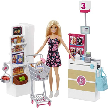 Barbie Doll & Playset, Supermarket with 25 Grocery Store-Themed Accessories Including Food, Check-Ou...