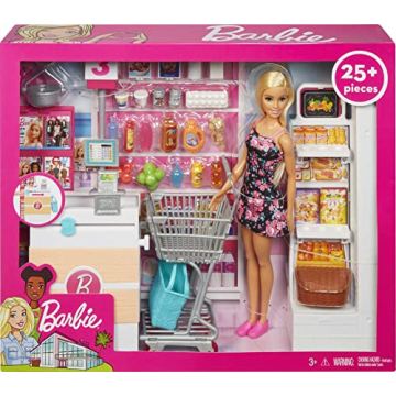 Barbie Supermarket Playset with 25 Accessories for Kids