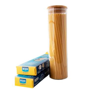Cestari Pasta Storage Jars: Spaghetti Container Glass Pasta Jar with Bamboo Lid, Airtight Dry Food S...