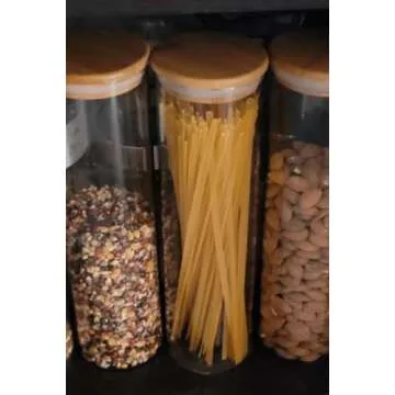 Cestari Pasta Storage Jars: Spaghetti Container Glass Pasta Jar with Bamboo Lid, Airtight Dry Food Storage Kitchen Canister for Snacks, Macaroni, Rotini, Noodles, Candy, and More; 1100 ml, 11.5 inches