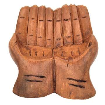 Unique Gift Balinese Hands Carved Wood Offering Bowl for Crystal Display