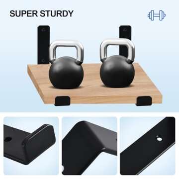 4 Pack - 11.25"L x 6"H x 1.5"W J Lip Shelf Brackets Rustic Farmhouse Iron Wall Floating Shelf Bracket Metal Shelf Bracket Industrial Shelf Supports with Screws Black