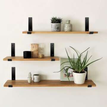 4 Pack - 11.25"L x 6"H x 1.5"W J Lip Shelf Brackets Rustic Farmhouse Iron Wall Floating Shelf Bracket Metal Shelf Bracket Industrial Shelf Supports with Screws Black