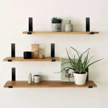 4 Pack - 11.25"L x 6"H x 1.5"W J Lip Shelf Brackets Rustic Farmhouse Iron Wall Floating Shelf Bracket Metal Shelf Bracket Industrial Shelf Supports with Screws Black