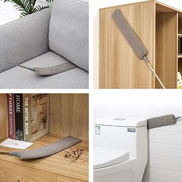 Upgraded Under Appliance Cleaning Gadgets: Microfiber Gap Duster with Extendable Pole 26-55 Inches