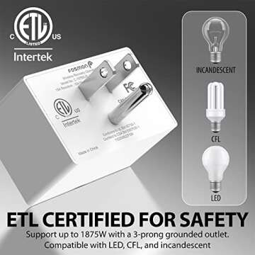 Fosmon Wireless Remote Control Outlet Plug Indoor, Battery Operated Light Switch with Braille On/Off Mark, for Lights, Christmas Tree, No Interference, 15A/1875W, No Wiring & Expandable - 3 Pack