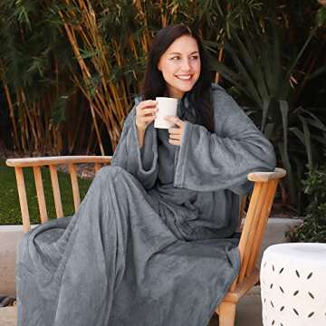 Catalonia Wearable Blanket with Sleeves and Pocket, Cozy Soft Fleece Mink Micro Plush Wrap Throws Bl...