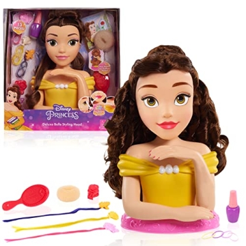 Disney Princess Deluxe 14-inch Belle Styling Head with 12 Hair Styling Accessories, 13-pieces, Kids ...