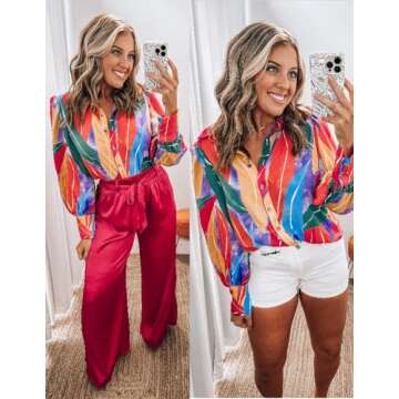 Zeagoo Blouses Button Down Shirts Long Sleeve Tops for Women Print Blouse Fashion 2024 Large