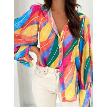 Zeagoo Blouses Button Down Shirts Long Sleeve Tops for Women Print Blouse Fashion 2024 Large