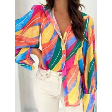 Zeagoo Blouses Button Down Shirts Long Sleeve Tops for Women Print Blouse Fashion 2024 Large