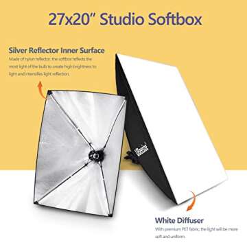 UBeesize Softbox Photography Lighting Kit, 27” x 20” Continuous Lighting Kit with 2pcs 40W E27 S...