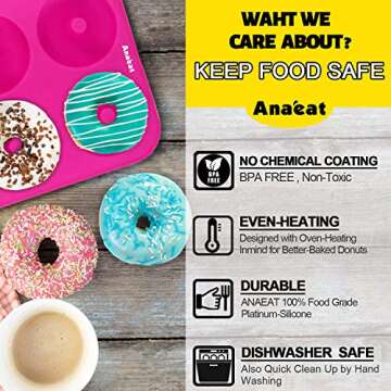 Anaeat 3 Pack Donut Pan Silicone Baking Mold, Just Pop Out! Non-Stick Doughnuts Baking Pans BPA Free for 6 Full-Size Donuts, Muffin, Cake Biscuit Bagels - Oven & Dishwasher Safe (Multicolor)