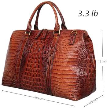 Genda 2Archer Leather Duffle Bags, Crocodile Embossed Overnight Travel Weekender Leather Gym Bag Red...