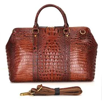 Genda 2Archer Leather Duffle Bags, Crocodile Embossed Overnight Travel Weekender Leather Gym Bag Red Brown Christmas Gift for Men