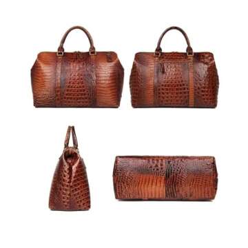 Genda 2Archer Leather Duffle Bags, Crocodile Embossed Overnight Travel Weekender Leather Gym Bag Red Brown Christmas Gift for Men