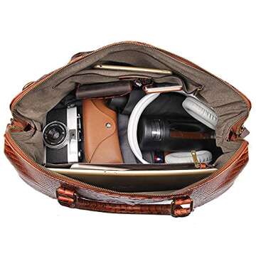 Genda 2Archer Leather Duffle Bags, Crocodile Embossed Overnight Travel Weekender Leather Gym Bag Red Brown Christmas Gift for Men