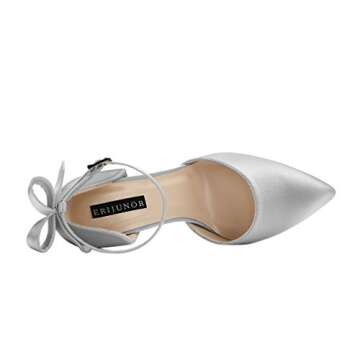 ERIJUNOR E1966A Women High Heel Bow Ankle Strap Satin Shoes