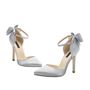 ERIJUNOR E1966A Women High Heel Bow Ankle Strap Satin Shoes