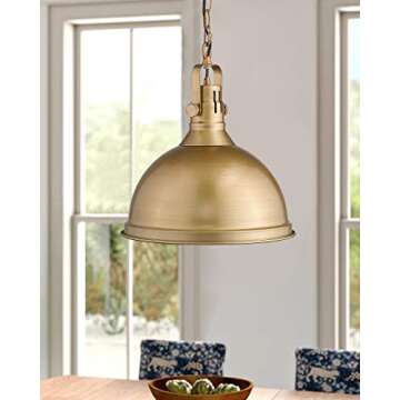 Emliviar 1-Light Farmhouse Pendant Light, 14" Industrial Metal Hanging Light Fixture, Antique Gold Finish, 4054L AG