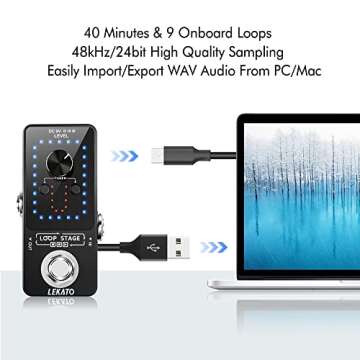 LEKATO Looper Guitar Pedal Guitar Loop Pedal Tuner Pedal 9 Loops 40 Minutes Record Time Unlimited Overdubs for Electric Guitar Bass (Black)