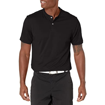 PGA TOUR Men's Standard Pique Golf Short Sleeve Polo with New Casual Collar, Caviar, Medium