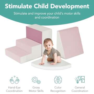 Best Choice Products 4-Piece Kids Climb & Crawl Soft Foam Block Activity Play Structures for Child Development, Color Coordination, Motor Skills - Pink