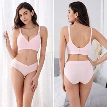Vinfact 3 Pack Nursing Bras for Breastfeeding Seamless V Neck Maternity Bra Women Pregnancy Breastfeeding Bra - M,Black/Nude/Pink