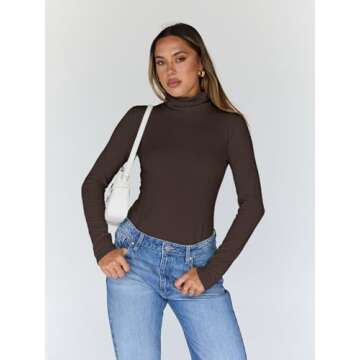 Trendy Queen Women's Turtleneck Long Sleeve Shirts Fall Fashion BasicThermal Underwear Tops Winter C...