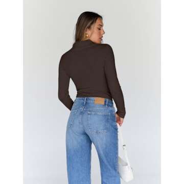 Trendy Queen Women's Turtleneck Long Sleeve Shirts Fall Fashion BasicThermal Underwear Tops Winter Clothes 2025 Coffee S