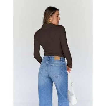 Trendy Queen Women's Turtleneck Long Sleeve Shirts Fall Fashion BasicThermal Underwear Tops Winter Clothes 2025 Coffee S