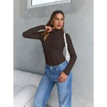 Trendy Queen Women's Turtleneck Long Sleeve Shirts Fall Fashion BasicThermal Underwear Tops Winter Clothes 2025 Coffee S