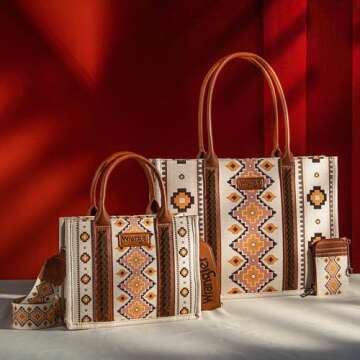 Wrangler Purses and Handbags for Women Boho Aztec Tote Bag Hobo Shoulder Top Handle Handbags with Wide Guitar Strap Fall Collection Birthday Gift WG2202-MIXWCF