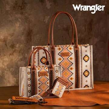 Wrangler Purses and Handbags for Women Boho Aztec Tote Bag Hobo Shoulder Top Handle Handbags with Wide Guitar Strap Fall Collection Birthday Gift WG2202-MIXWCF