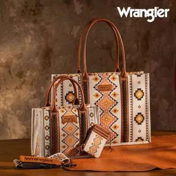 Wrangler Purses and Handbags for Women Boho Aztec Tote Bag Hobo Shoulder Top Handle Handbags with Wide Guitar Strap Fall Collection Birthday Gift WG2202-MIXWCF