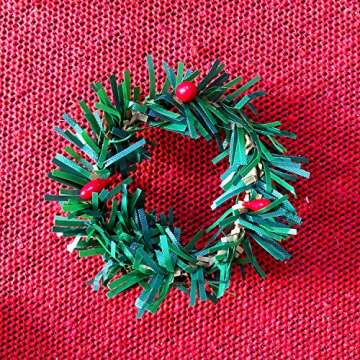Mini Christmas Wreaths 10 Pack Plain Small Wreath for Kitchen Cabinet Window Indoor Decorations Holiday Mini Pine Wreath Ornaments with Red Berries 1.8 Inch