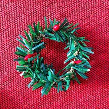 Mini Christmas Wreaths 10 Pack Plain Small Wreath for Kitchen Cabinet Window Indoor Decorations Holiday Mini Pine Wreath Ornaments with Red Berries 1.8 Inch