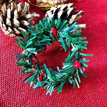 Mini Christmas Wreaths 10 Pack Plain Small Wreath for Kitchen Cabinet Window Indoor Decorations Holiday Mini Pine Wreath Ornaments with Red Berries 1.8 Inch